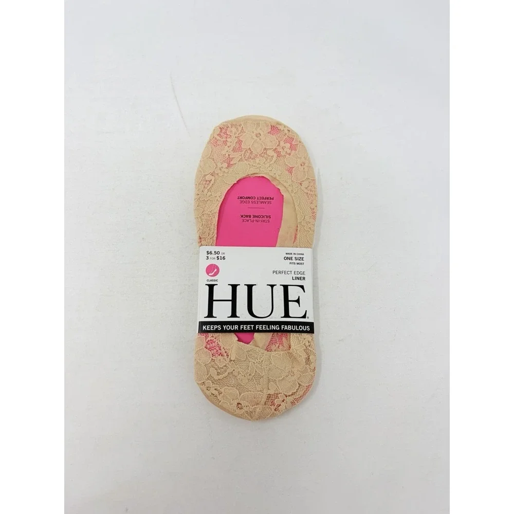 Hue Womens One Size Fits Most Classic Perfect Edge Lace Liner Socks Cream 1854